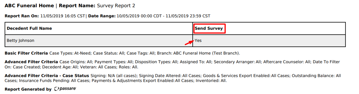 Send Survey column 