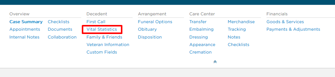 Vital Statistics link in navigation