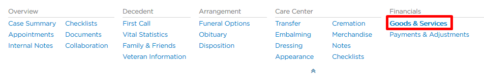 Goods & Services link in navigation