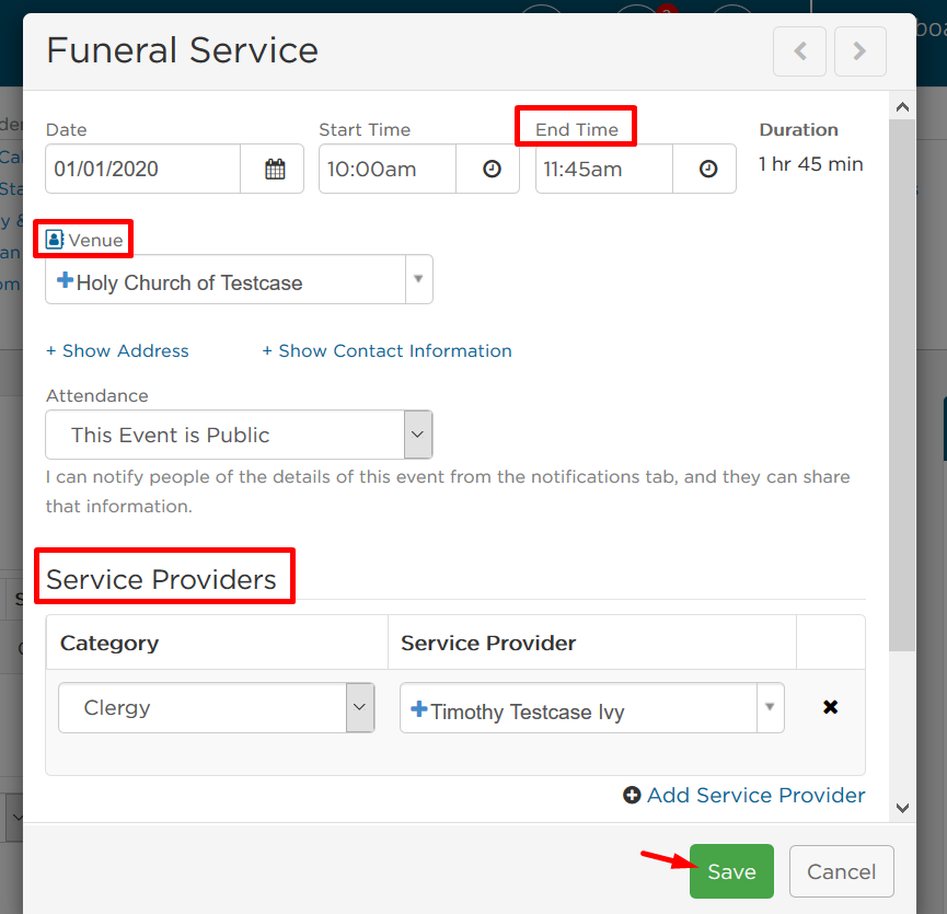 Funeral service details