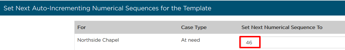 Set Next Numerical Sequence To field