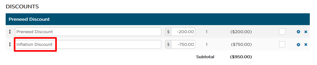 Inflation Discount field