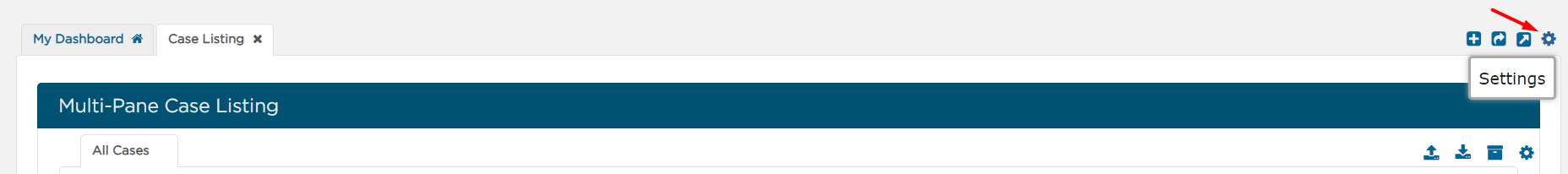 in Case Listing tab, select the settings gear icon on the top right