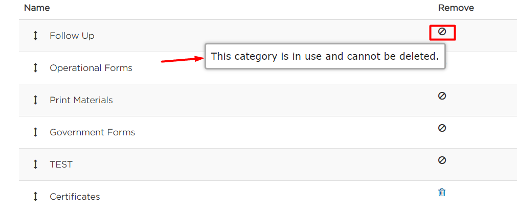 icon for "This category is in use and cannot be deleted."