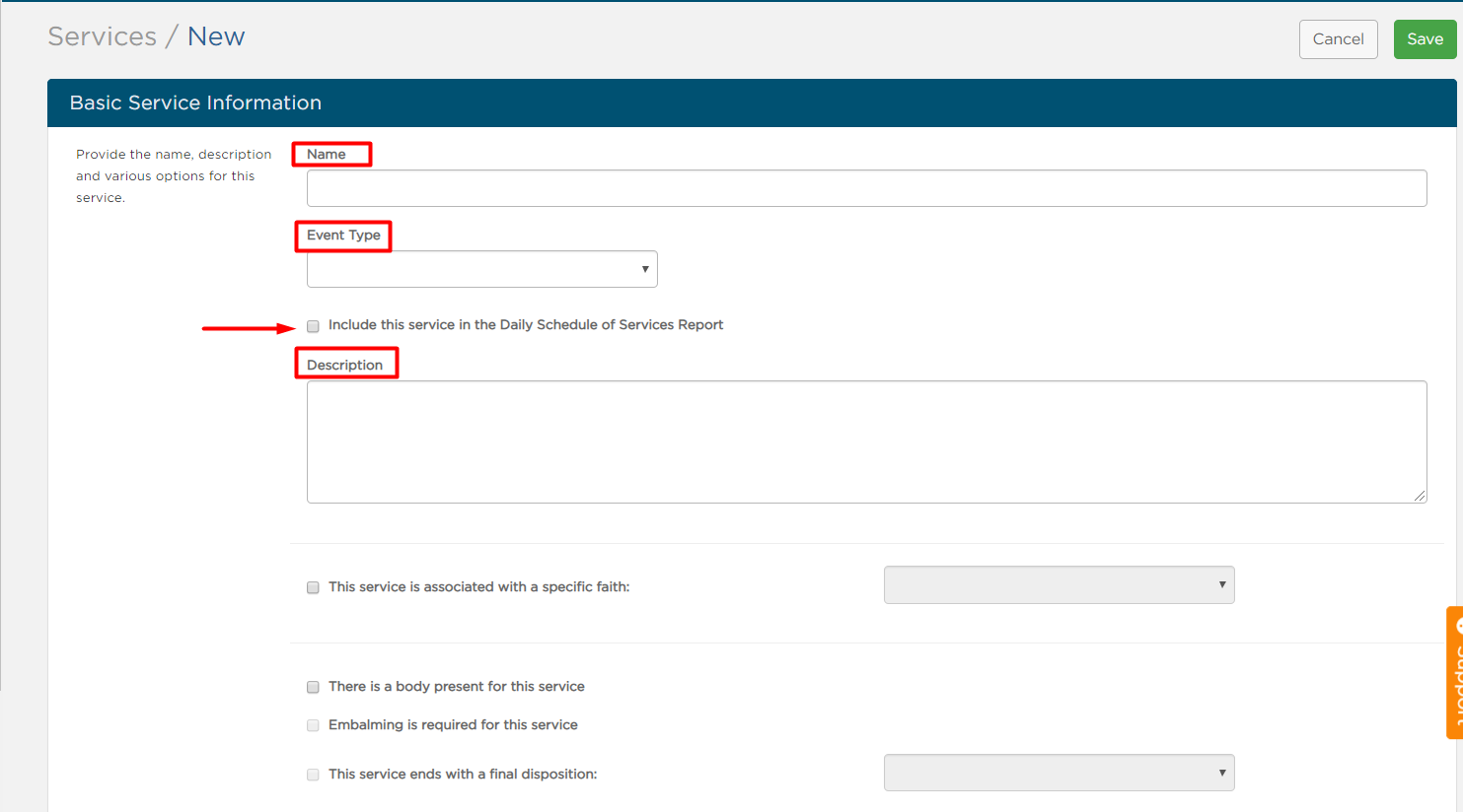 Basic Service Information fields