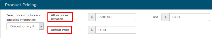 Product Pricing section