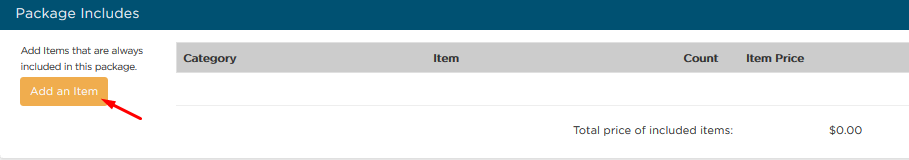 Add an Item button in Package Includes section