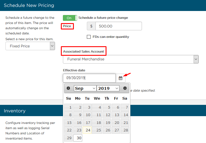 Schedule New Pricing fields