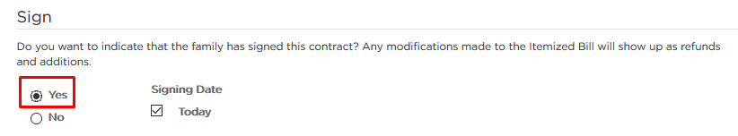 Yes is selected under Sign