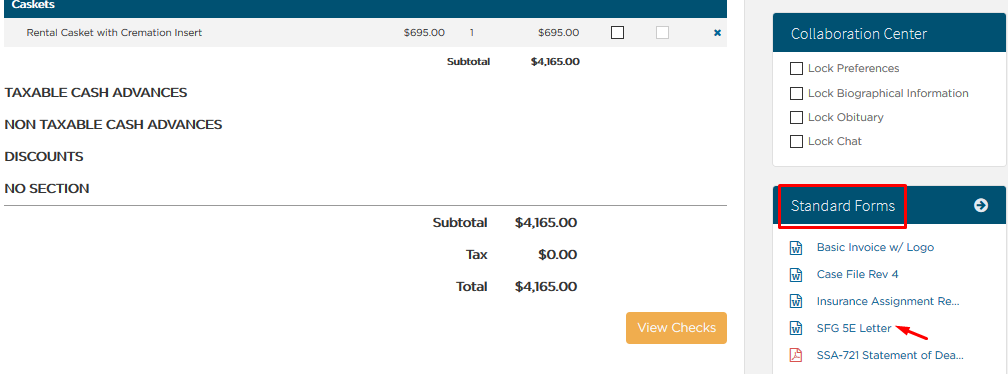 Standard forms box to the right of the page