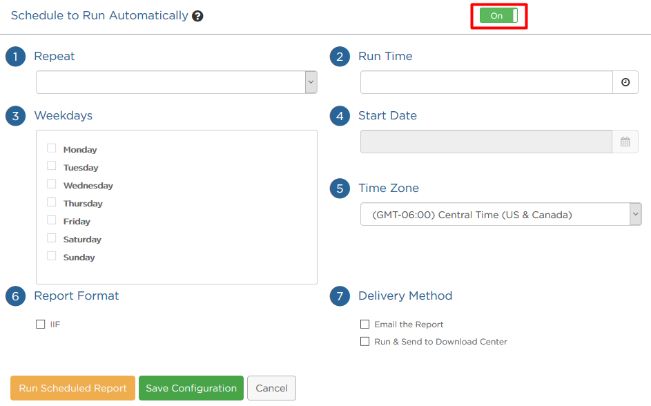 switch toggle to On to Schedule to Run Automatically