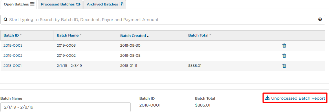 Download and view Unprocessed Batch Report