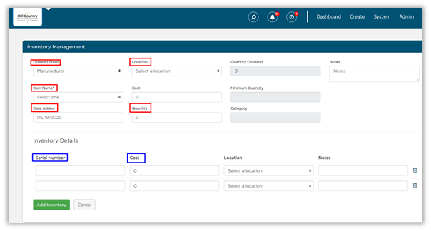 Inventory Management Page