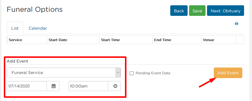 add date and time and then add event