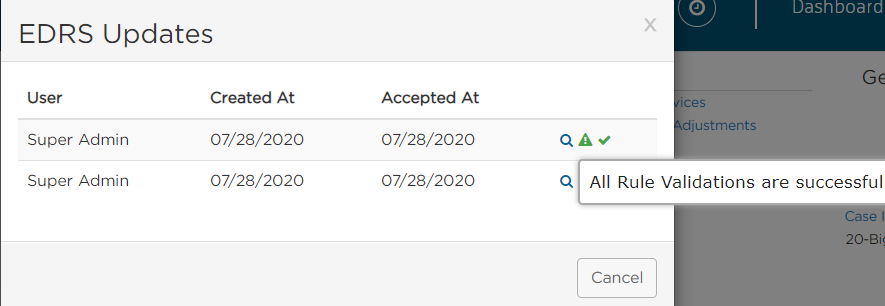 Green triangle icon appears if required fields have been filled in