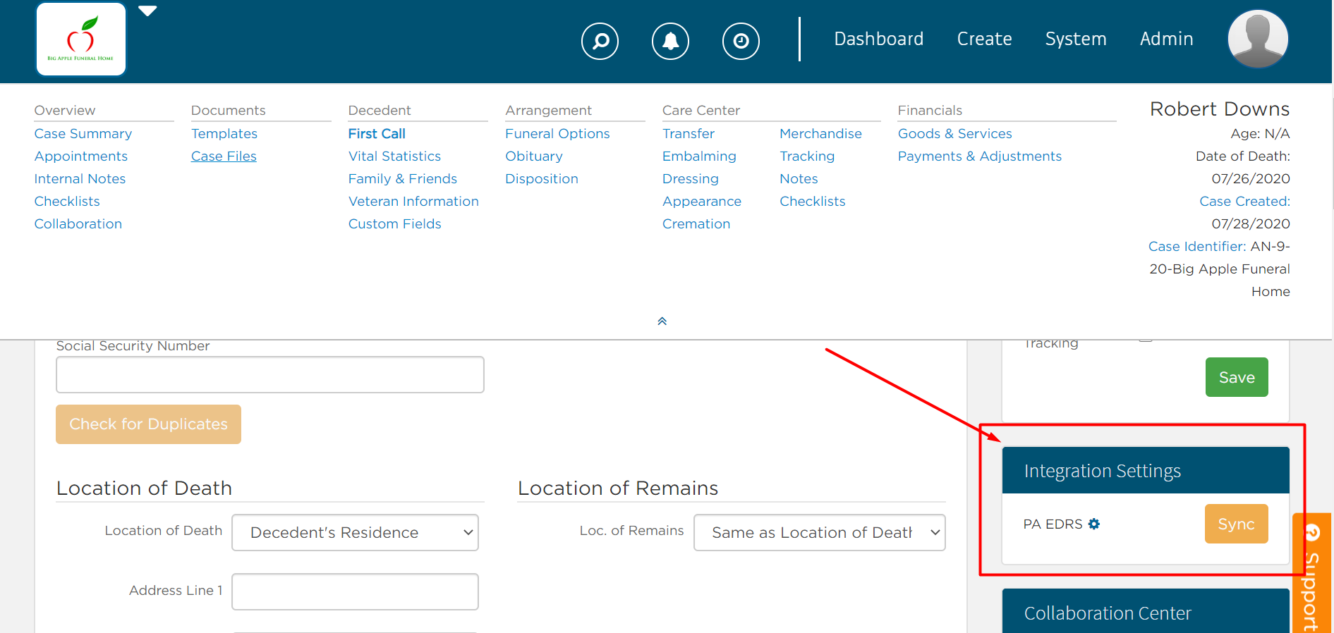 Sync using button under integration settings