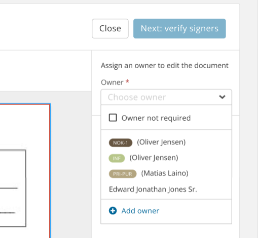 Choose owner dropdown with Family & friends