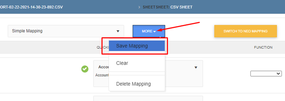 Save mapping button