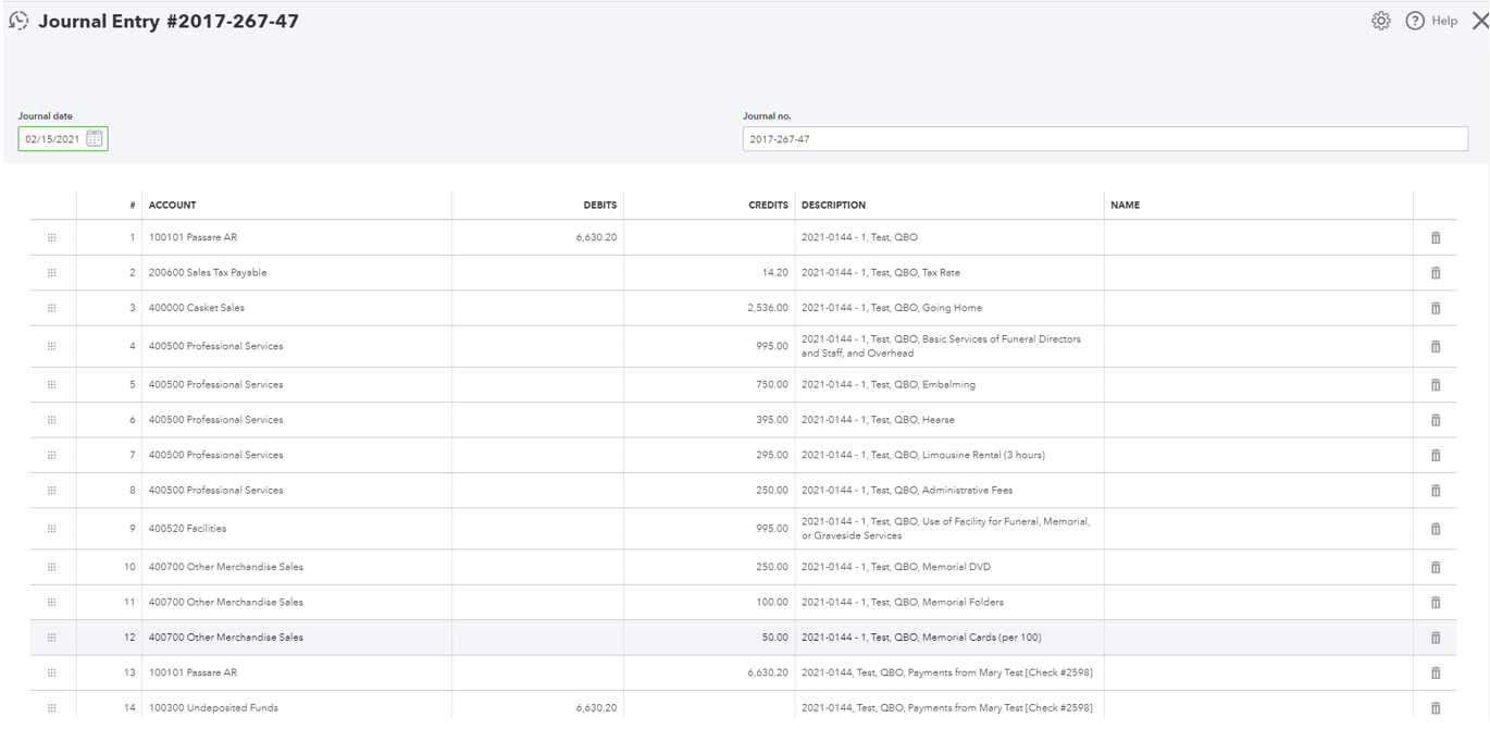 Journal entry details in QuickBooks