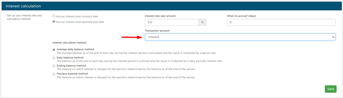 Select the Interest transaction in the Transaction Account dropdown.