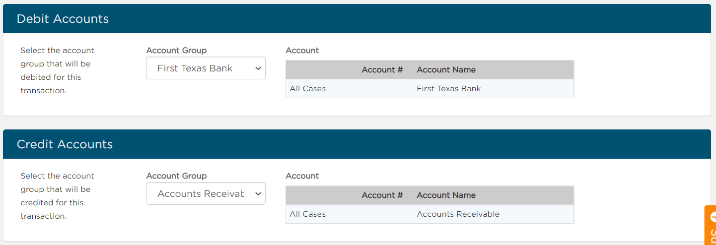 Select bank transaction debit and credit accounts