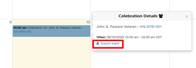 Select event, then select export event