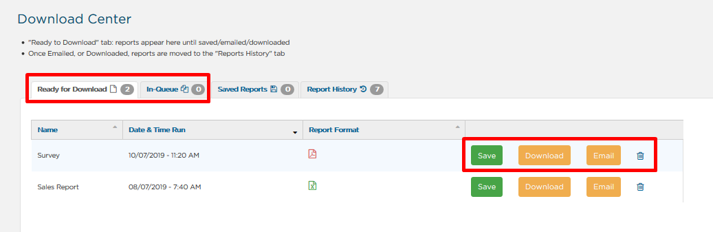 Ready for Download and In-Queue section in Download Center
