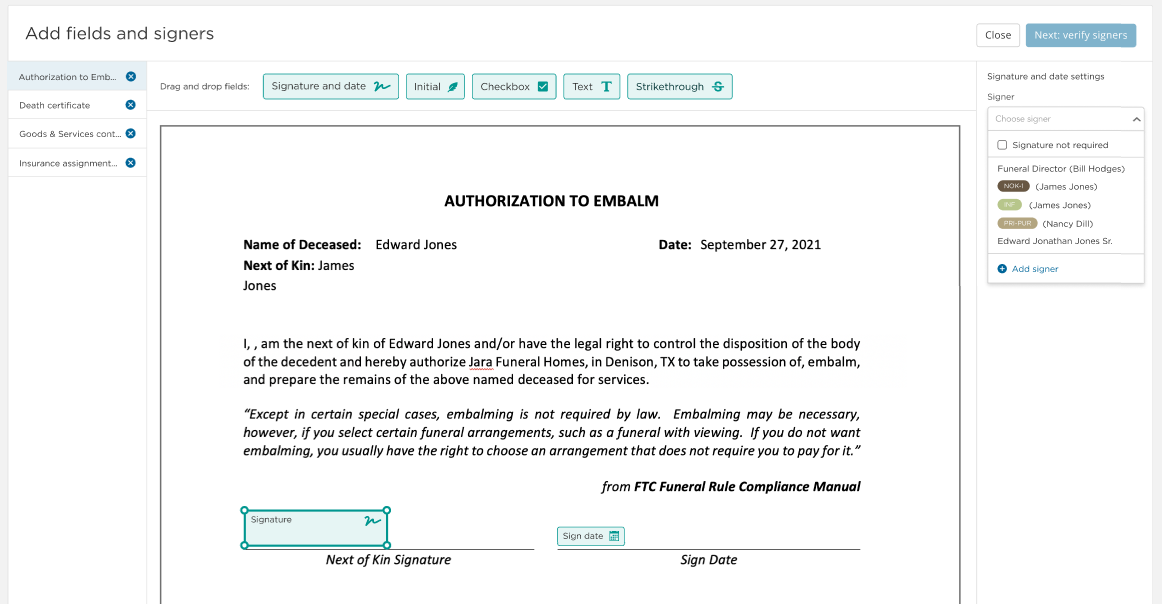 eSignatures editing modal