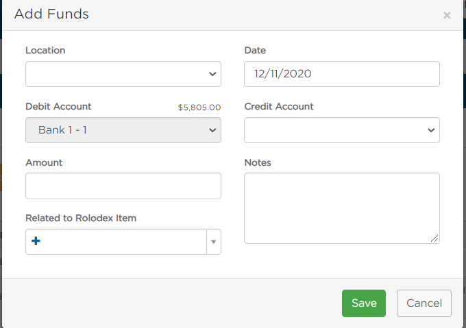 Add Funds fields