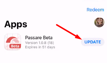Click Update next to Passare Beta