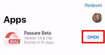 Open the Passare Beta app in TestFlight