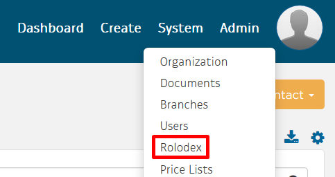 Rolodex in Admin drop-down
