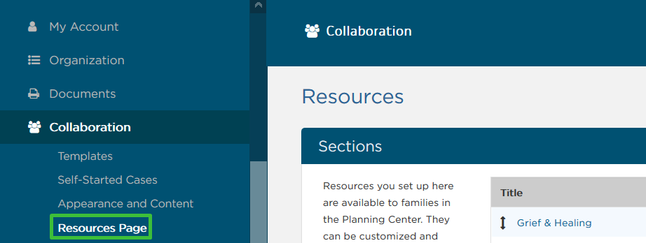 Resources page under Collaboration