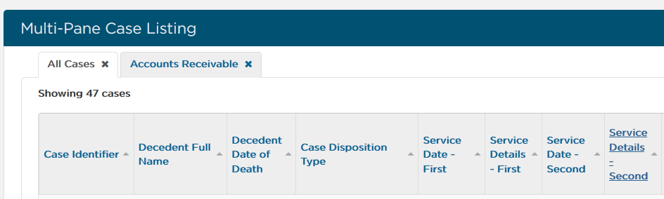 Common columns under All Cases in Multi-Pane Case Listing