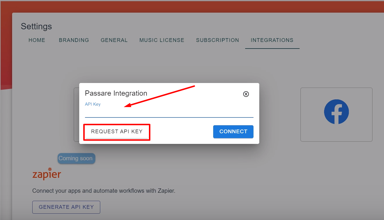 Entry field for Passare integration API key