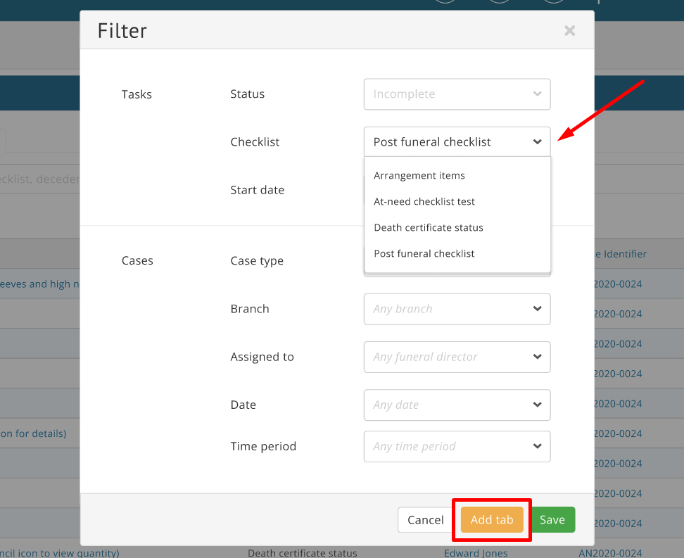 Filter widget options