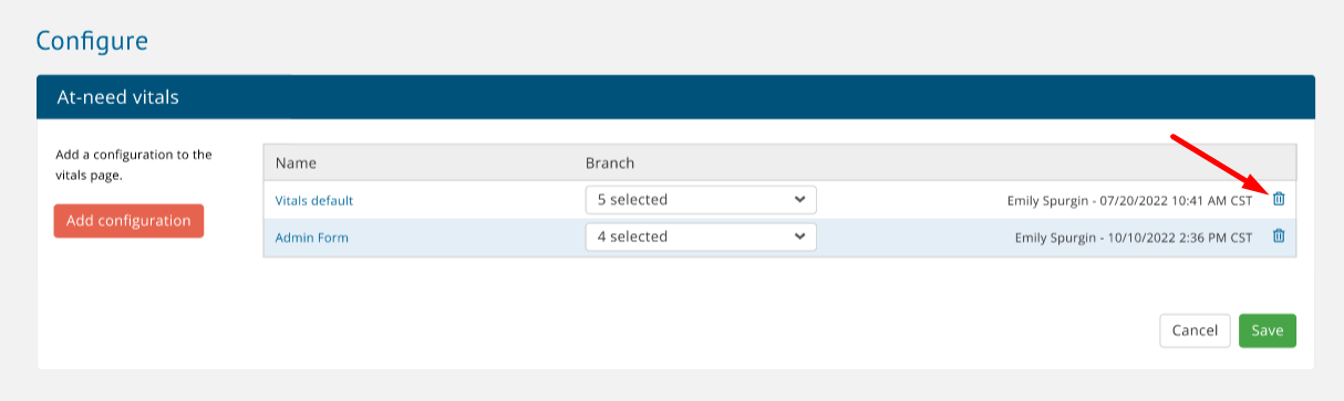 Delete configuration