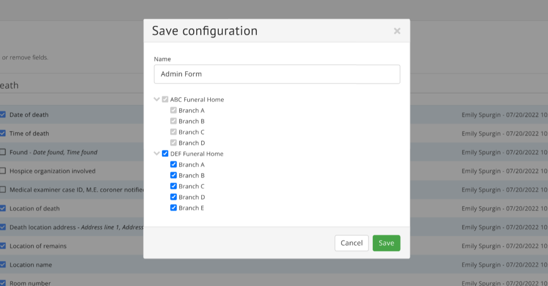 Assign branches to configuration