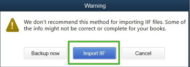 Box around Import IIF