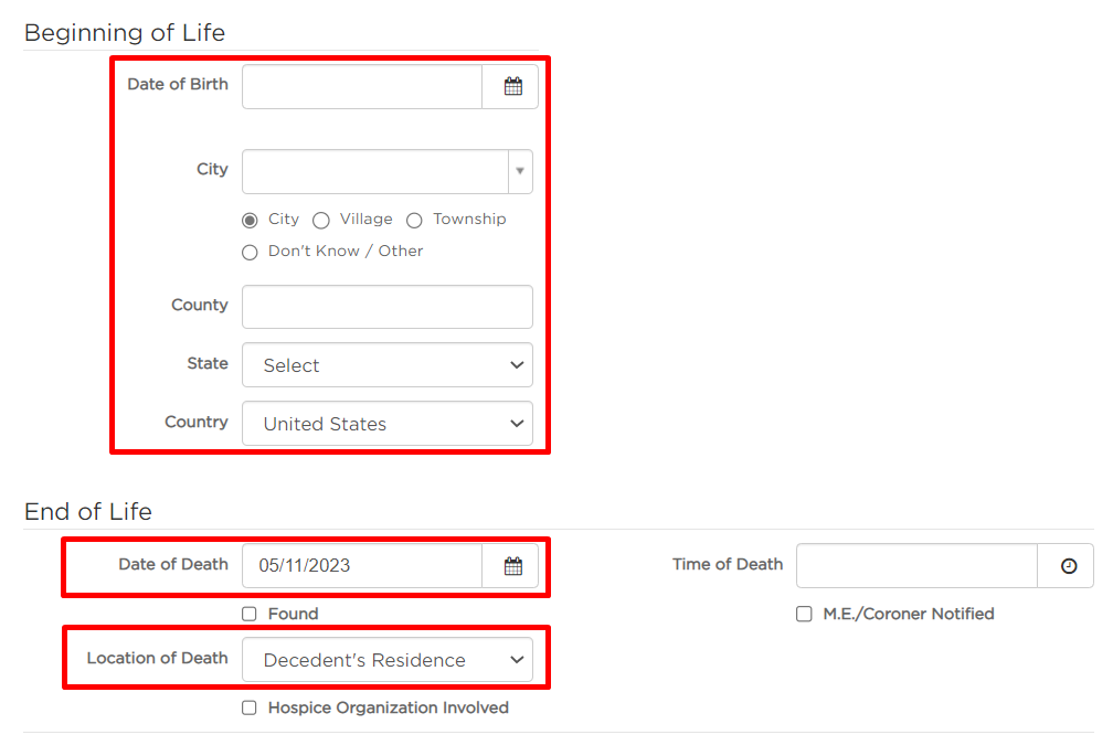 Vital Statistics page