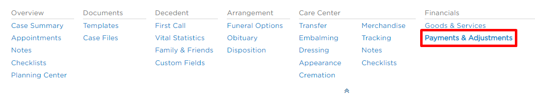 Payments & Adjustments link in navigation