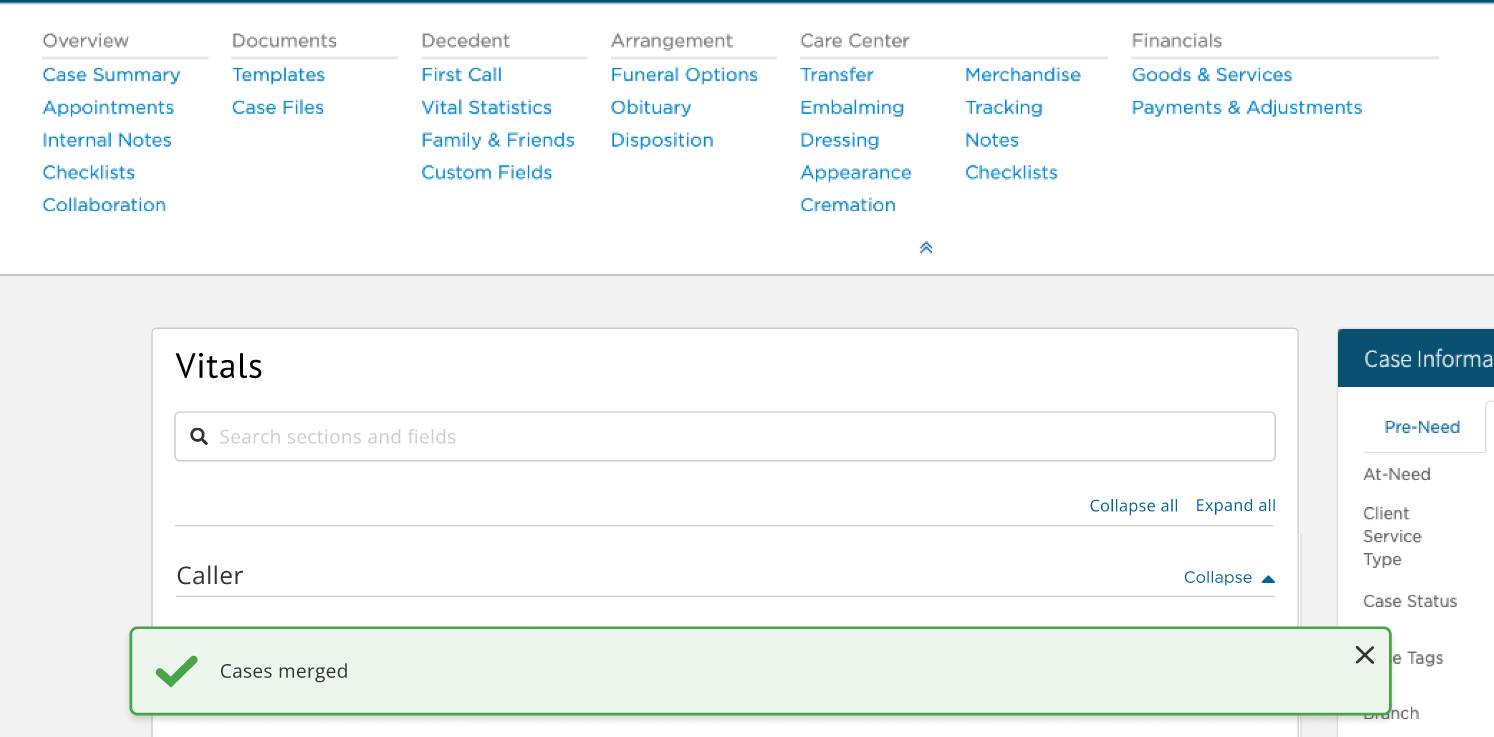 Successful case merge notification