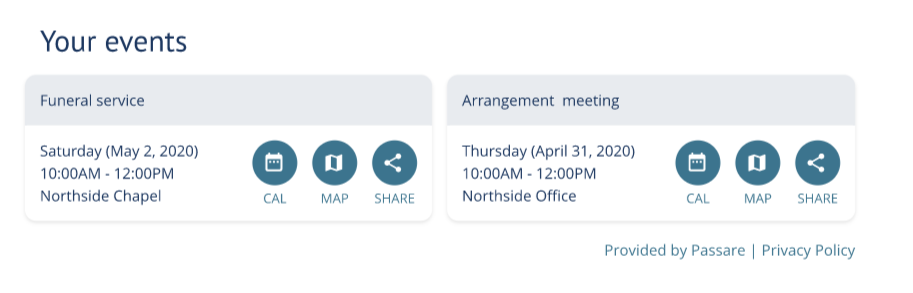 scheduled services or meetings under Your events in Planning Center