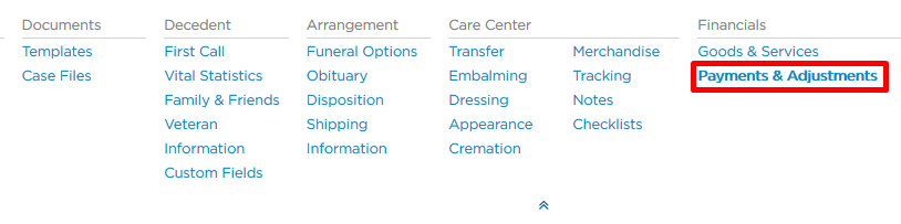 Payments & Adjustments under Financials