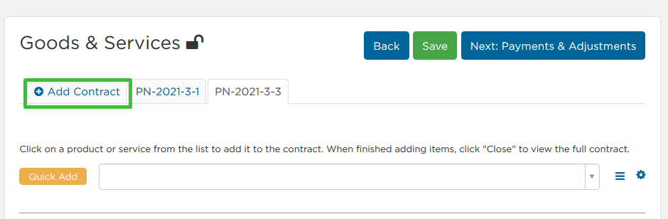 click add contract button  to add another pre-need contract, creating multiple tabs