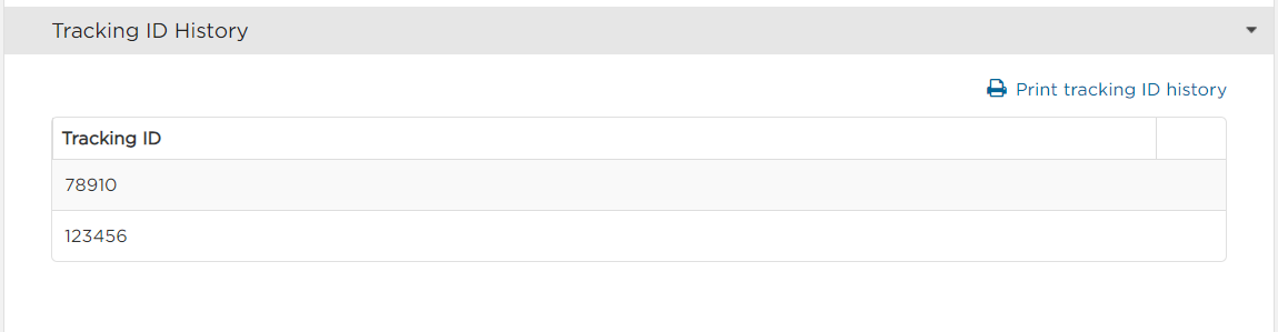 Tracking ID history section