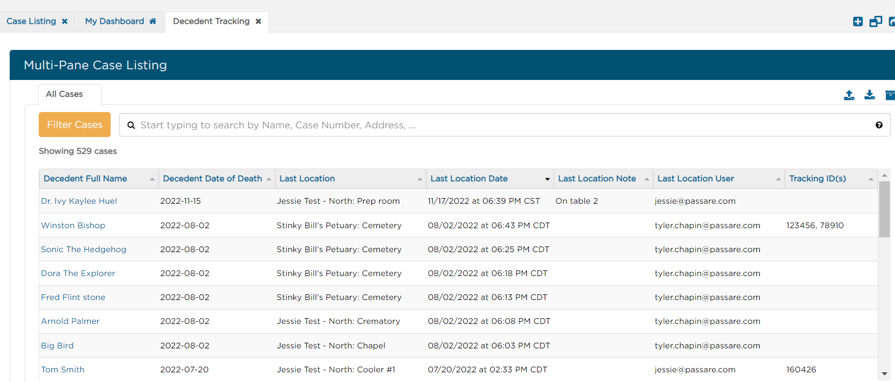 Decedent Tracking Dashboard final view