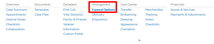 Select funeral options under arrangement