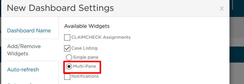 select Multi-pane in Add/Remove Widgets tab