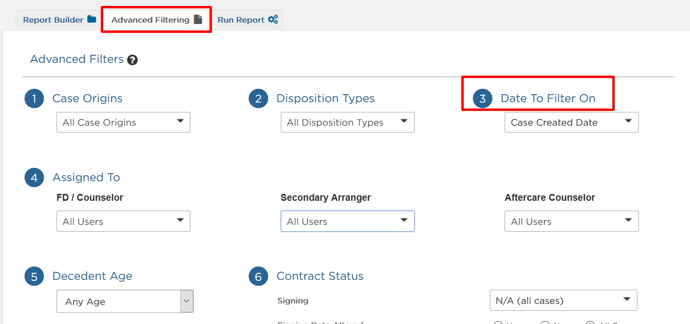 Advanced Filtering section